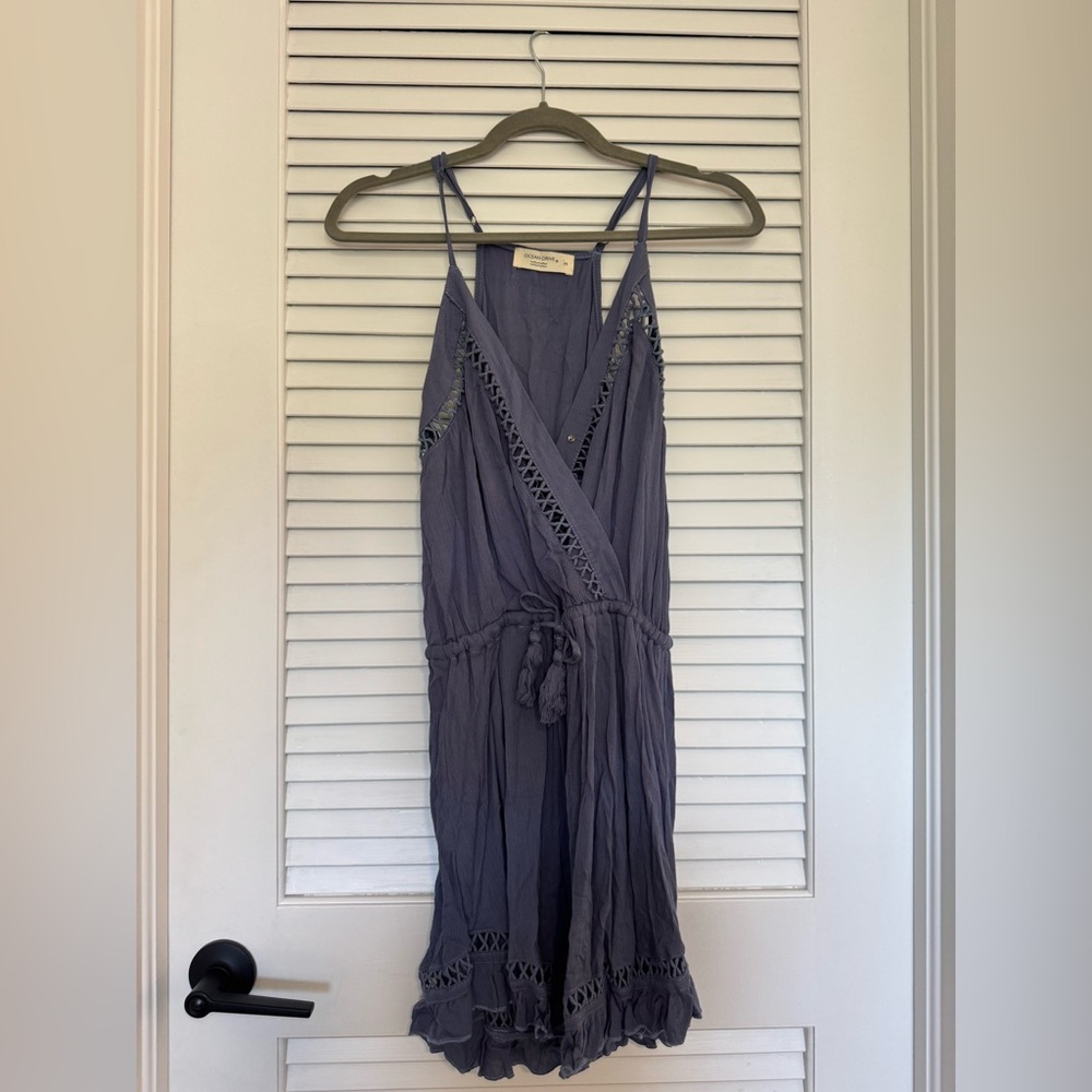 Ocean Drive Slate Blue Crochet-Trim Sundress
